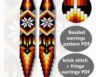 Beaded Earrings PDF Pattern: Brick Stitch + Fringe  - "Soft Ember" DIY Jewelry