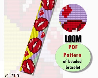 Loom Beaded Bracelet Pattern: "Kiss" Red Lips Design (PDF Pattern)