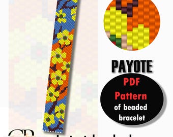 Modèle pdf de bracelet en perles de Payote, « Spring Flowers ». Motif de bracelet de perles avec motif floral
