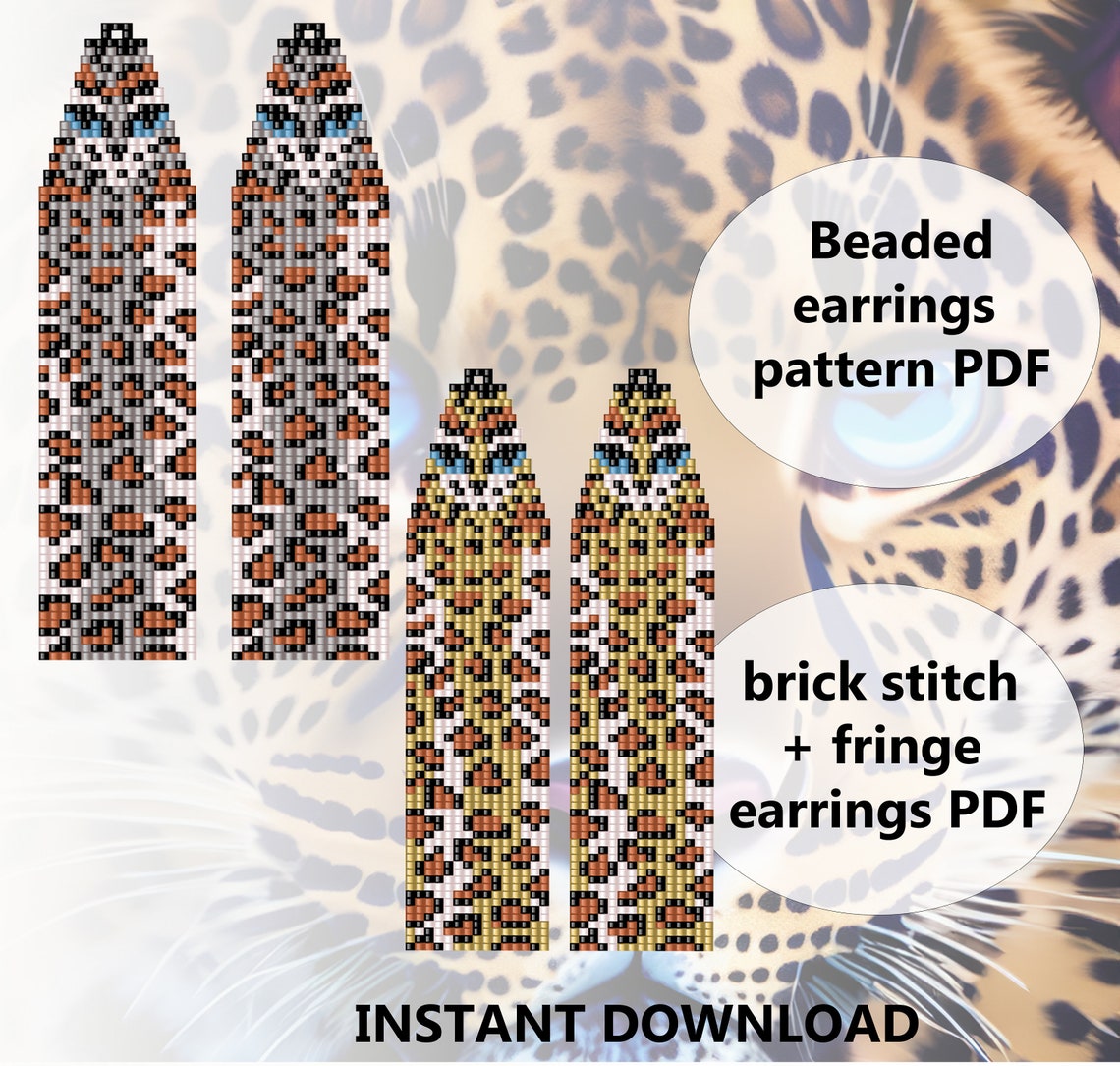Leopard Eyes Beaded Earrings Pattern, Brick Stitch & Fringe (PDF ...