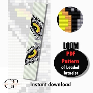 PDF-Muster – LOOM Perlen-Armband "Adler-Look" PDF-Häkelanleitung für ein Armband mit großen Augen, Miyuki Delica 11/0.