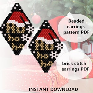 Christmas/New Year pattern PDF of brick stitch earrings &quot;Santa hat&quot; / Christmas earring pattern/ pattern PDF of beaded earrings