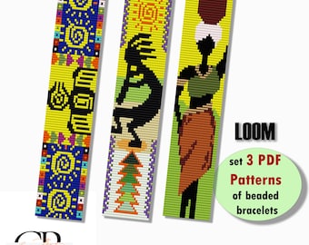 Patrón de telar para pulsera de cuentas: Diseño africano, Miyuki Delica (Paquete de 3 PDF)