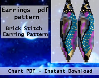 Patrón PDF de pendientes de cuentas con diseño de luna "Moon River" Patrón de punto para pendiente de cuentas con flecos, Patrón de pendientes pdf