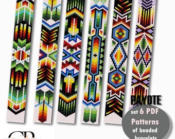 Set of 6 PDF Peyote patterns "Rainbow Day" bead bracelets with a vibrant design, Miyuki Delica 11/0. Bright bracelet design