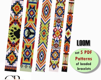 Beaded Bracelet Loom Patterns: Bright Power Set of 5 (PDF Download)