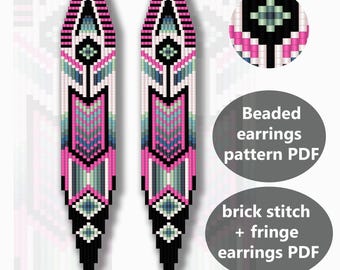 Long Beaded Earrings Pattern: Blush Sky Brick Stitch Fringe (PDF Pattern)