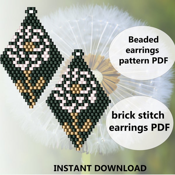 Pattern PDF of brick stitch earrings "White dandelion" PDF pattern of summer/spring beaded earrings with a large dandelion.