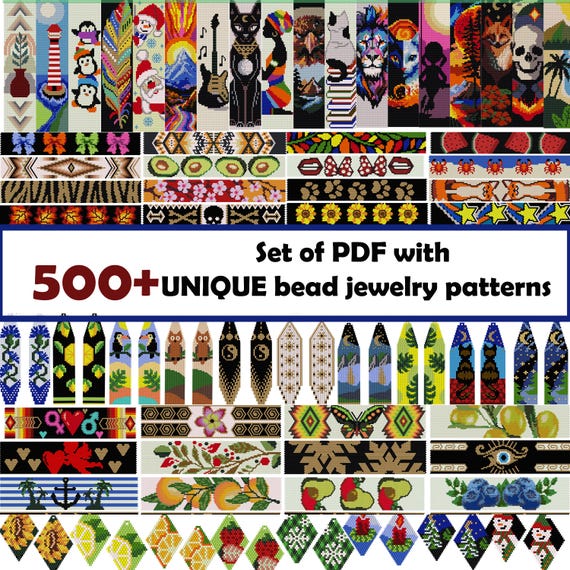 PDF file with more than 500+ bead jewelry patterns. A huge unique collection of jewelry patterns, including earrings and bracelets.