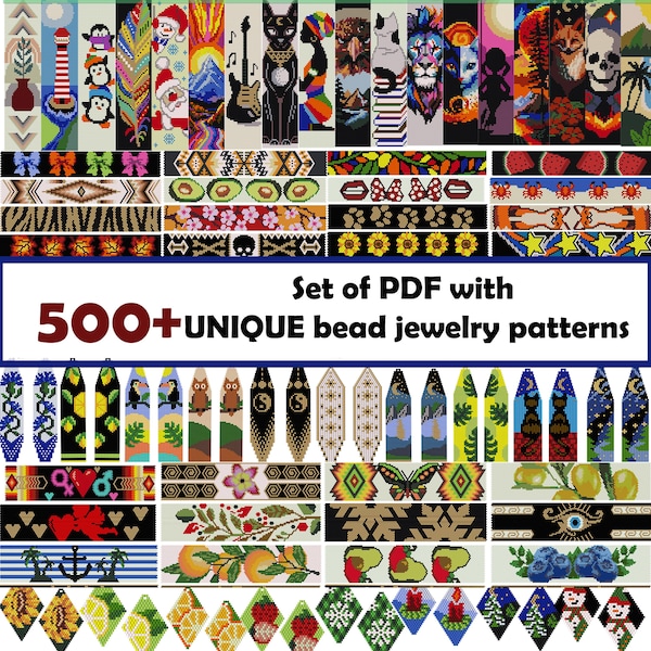 PDF file with more than 500+ bead jewelry patterns. A huge unique collection of jewelry patterns, including earrings and bracelets.