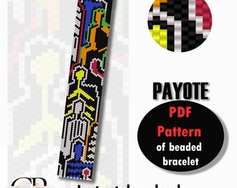 Patron PDF payote « People », modèle de bracelet à partir de perles avec un design abstrait. Motif de bracelet en perles au design unique.