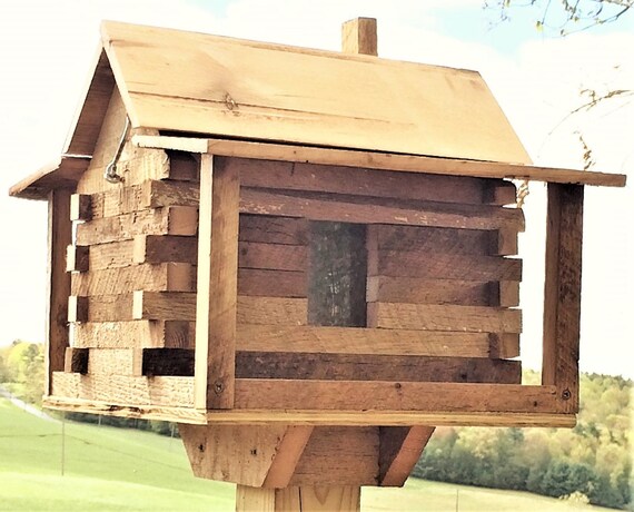 Log Cabin Bird Feeder From Antique Reclaimed Barn Hardwood Oak Etsy