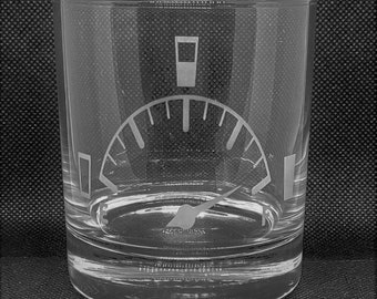 Hand Etched Whiskey Glass/Tumbler With a Fuel Gauge/fill level Image