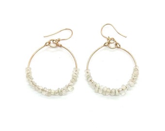 Rainbow Moonstone Hoops