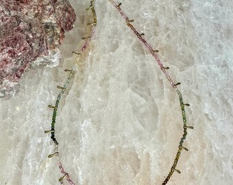 Watermelon Tourmaline & Brass Necklace