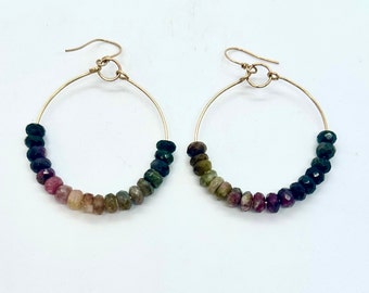 Watermelon Tourmaline Hoop Earrings