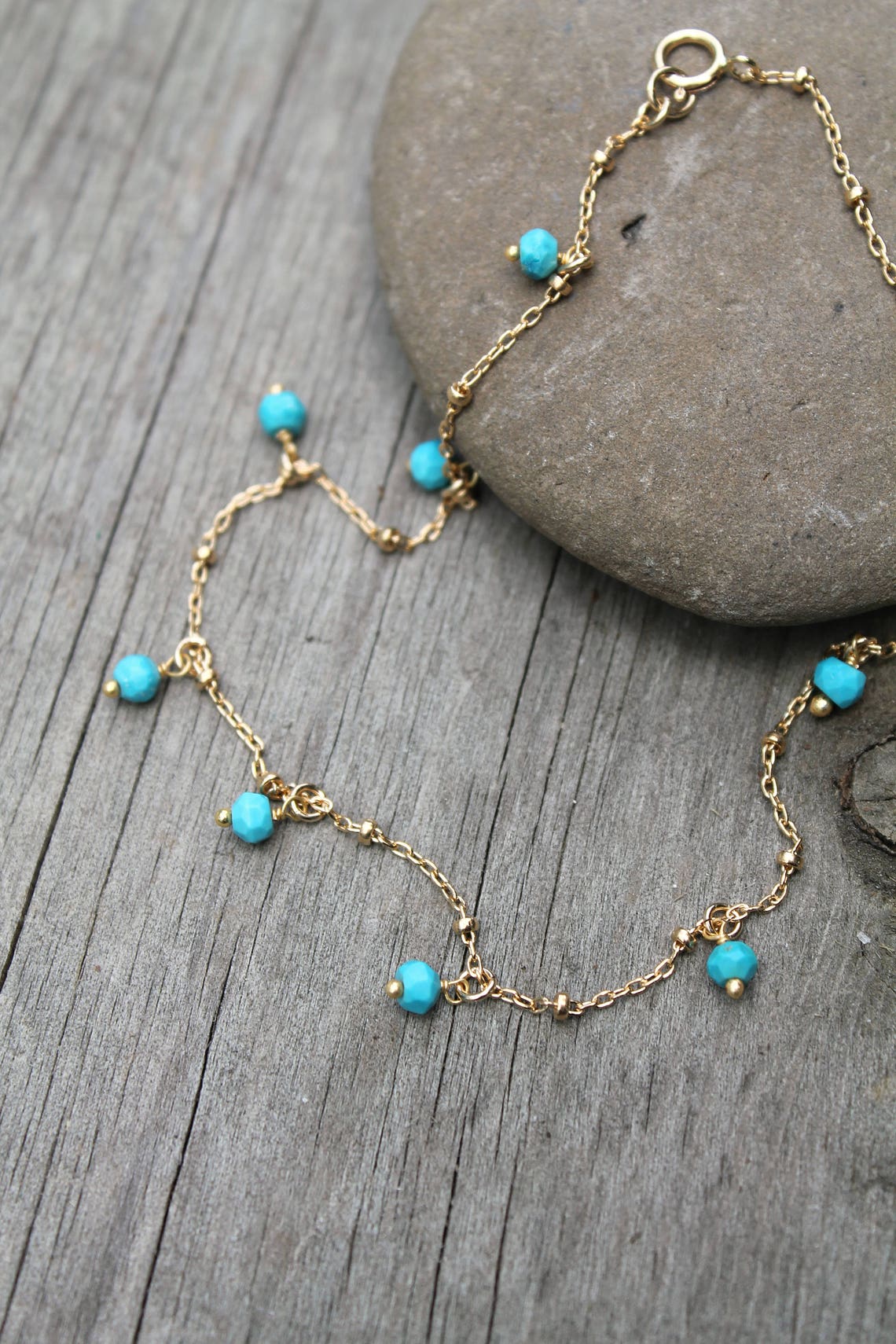 Turquoise Anklet Ankle Bracelet Beaded Foot Chain 14k Gold Etsy