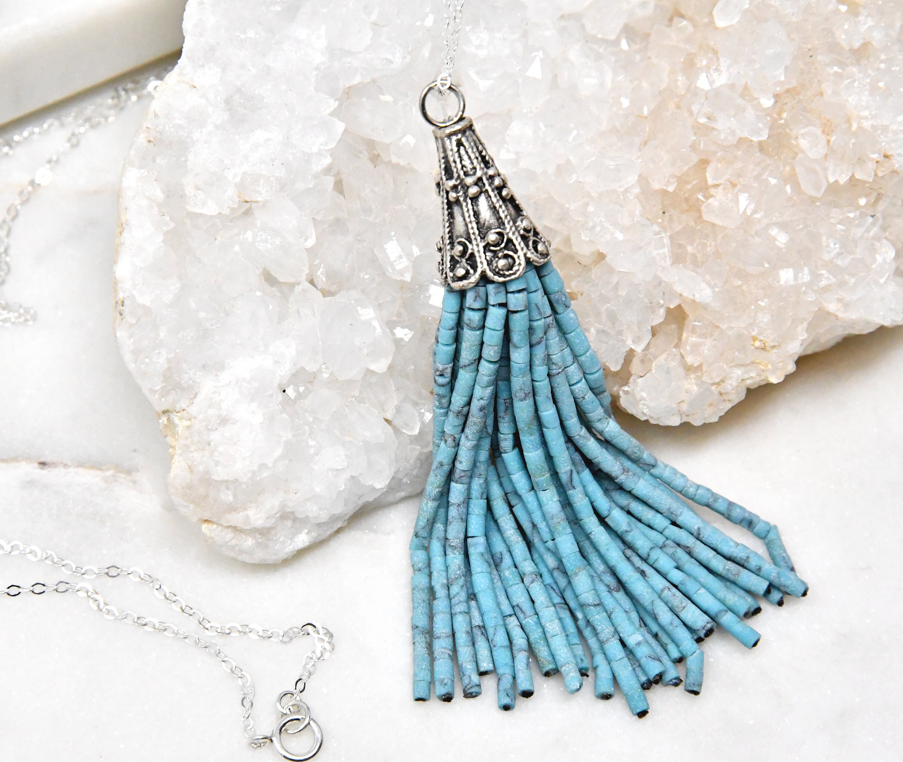 Bead Tassle Necklace, Turquoise main image 0