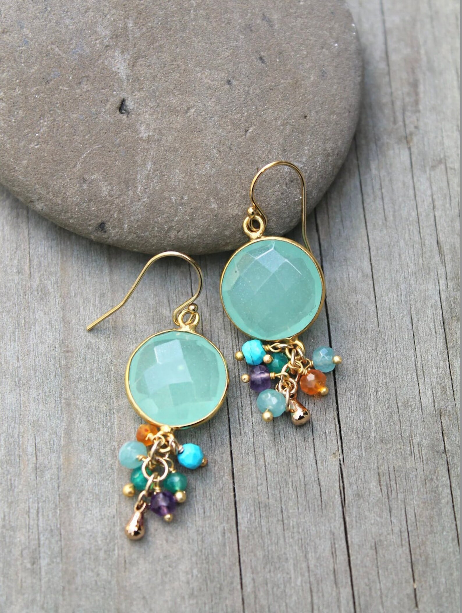AJS Design Studio - Cushion Cut Aqua Chalcedony Earrings With Hammered Post main image 1