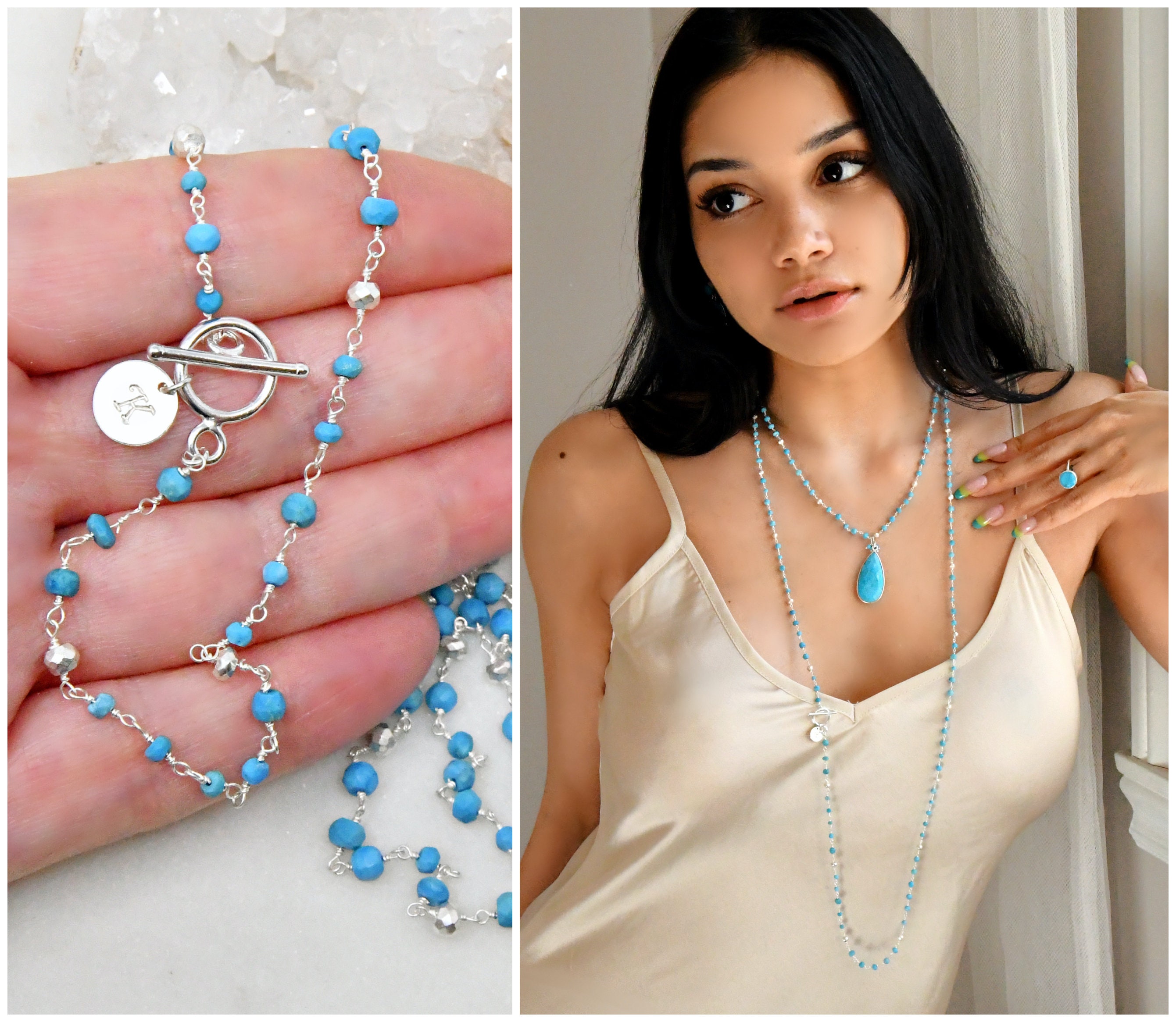 Long Turquoise Necklace Sterling Silver Toggle Clasp & Custom Etsy