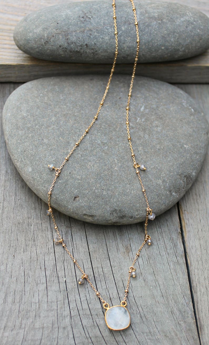 Moonstone Necklace 14k Gold Filled Square Gemstone Pendant | Etsy