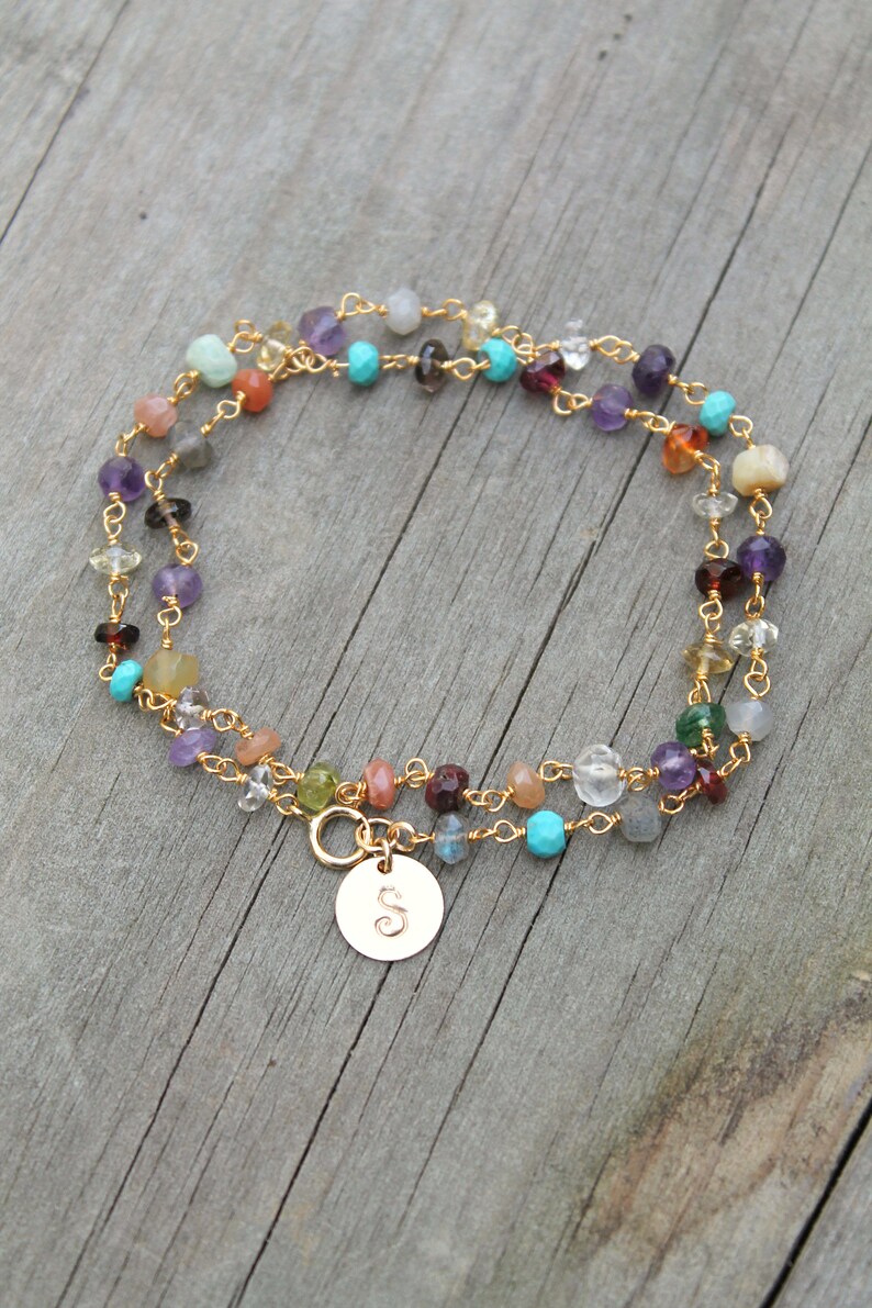 Multi Gemstone Bracelet Wrap Bracelet Personalized Initial Etsy
