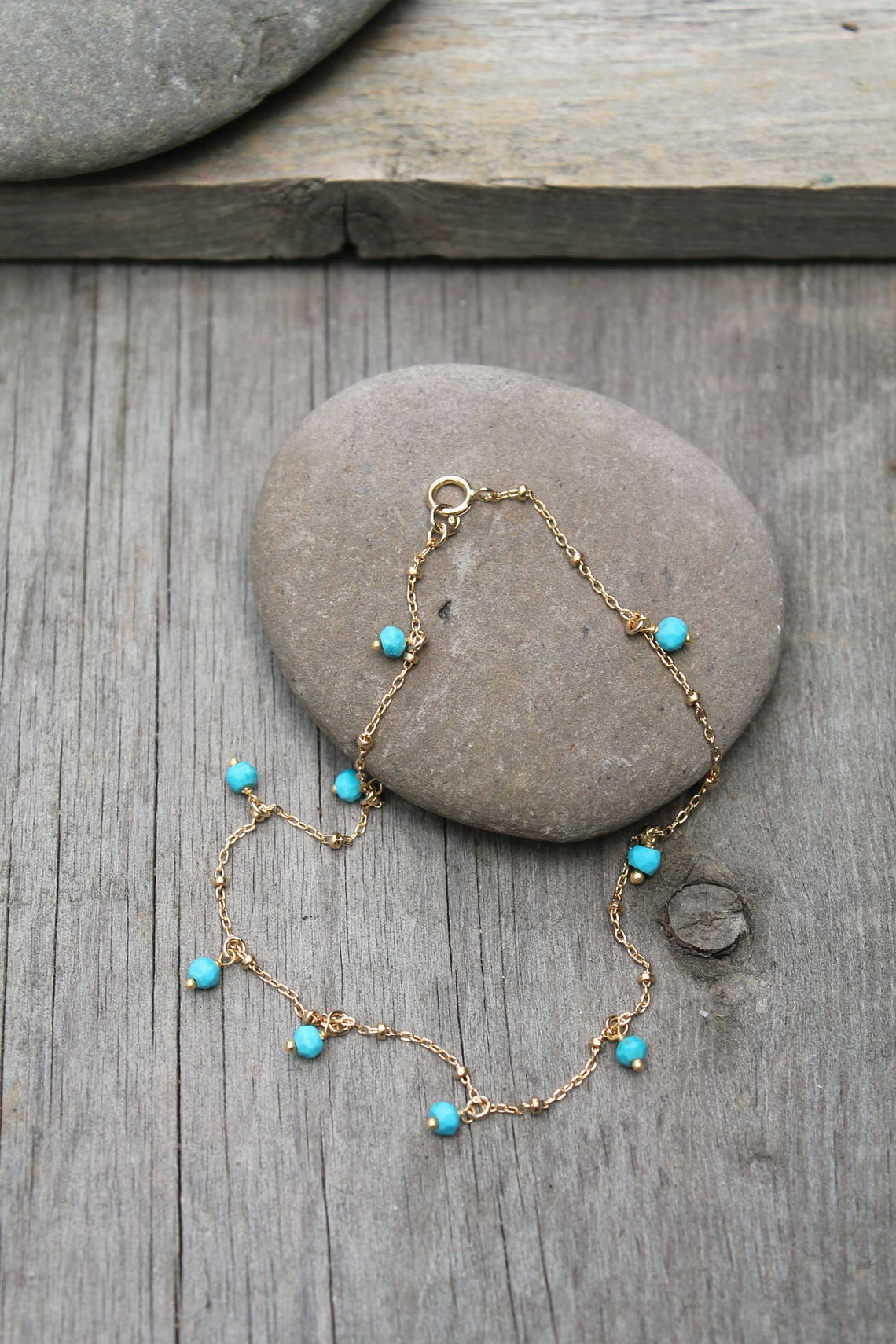 Turquoise Anklet Ankle Bracelet Beaded Foot Chain 14k Gold Etsy