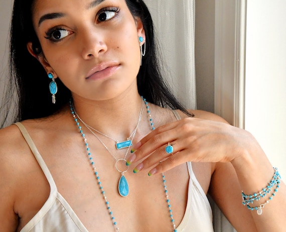 Turquoise bar necklace silver sale