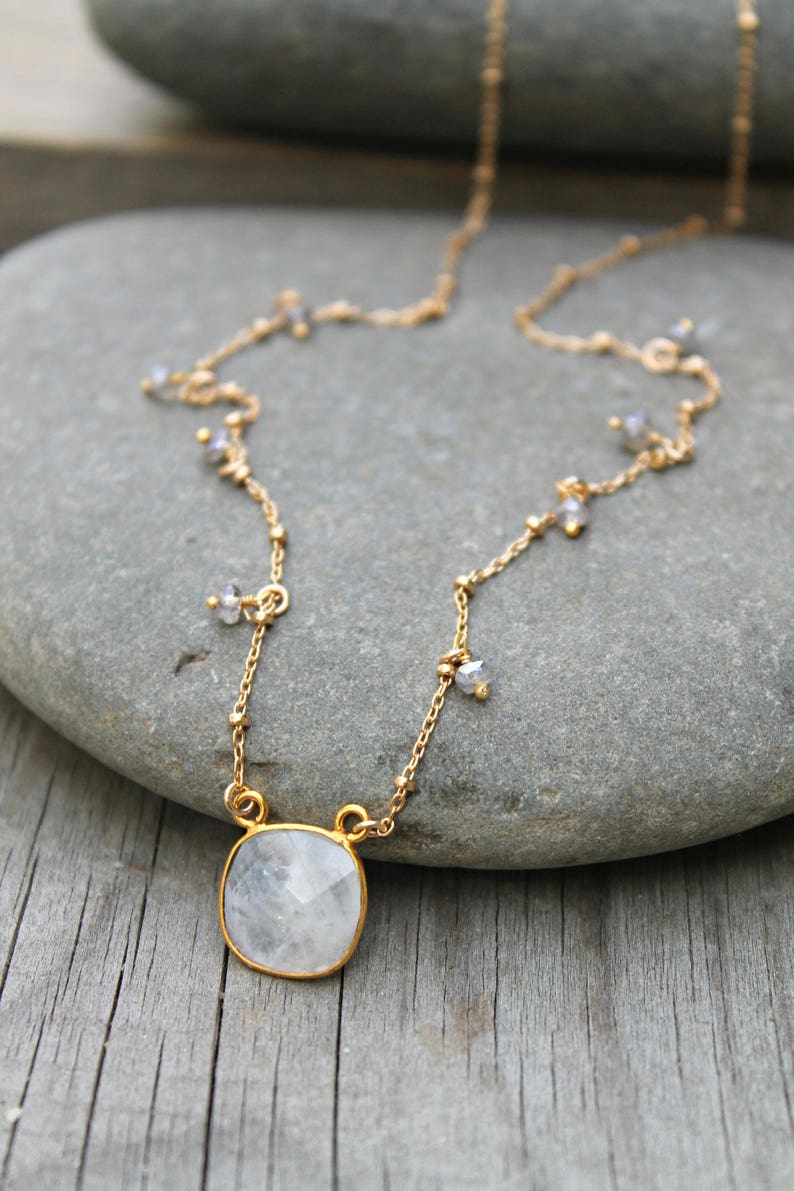 Moonstone necklace 14k gold filled square gemstone pendant Etsy