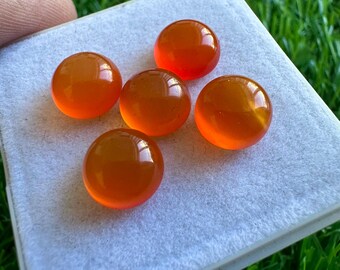 Natural Carnelian Cabochons: Orange Round Gemstones, 8mm - 10 Pcs