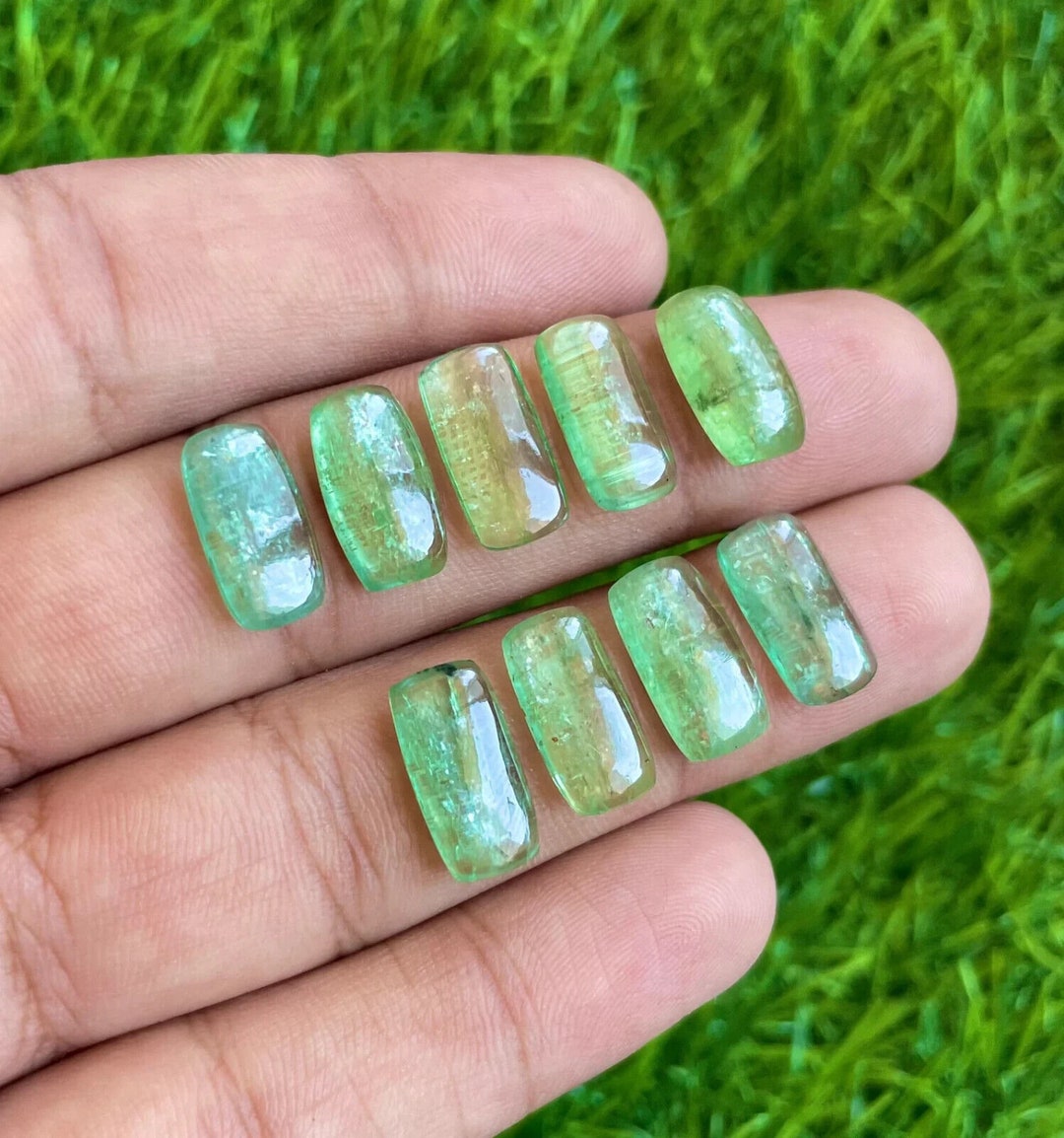 Natural Mint Green Kyanite Cabochon Gemstone for Jewelry Making 9pcs Lot Size 7x14mm Mint