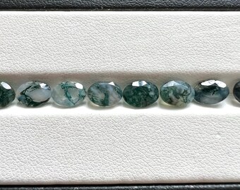 Faceted Moss Agate Oval Cabochon: Natural Gemstone (5x7, 8x10 MM Lots)