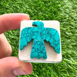 Blue Turquoise Eagle Carving Gemstone: 30x30mm Pendant Jewellery Making