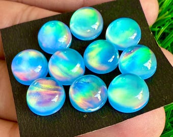 Cabujones de Ópalo Aurora: Doblete Redondo de 10 mm, Fabricación de Joyas (10 Piezas)
