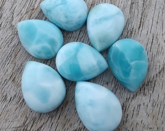 Natural Larimar Cabochon Pack: Pear-Shaped Loose Gemstones