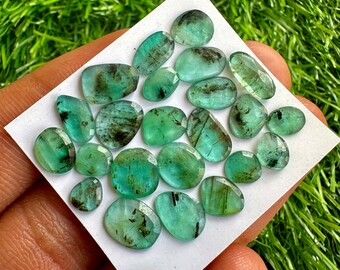 Natural Zambian Emerald Rose cut 23Pcs Lot. faceted emerald loose gemstone. emerald cabochon. Emerald rosecuts for making jewellery #49