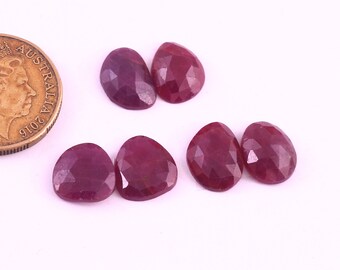 Lote de 6 cabujones facetados de rubí natural con corte rosa (10,5 x 14 mm)