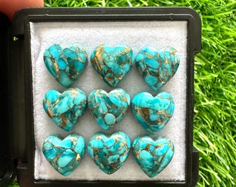 Blue Copper Turquoise Heart Cabochons 12mm - Gemstone Lot