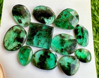 Natural Zambian Emerald Rose cut 11Pcs Lot. faceted emerald loose gemstone. emerald cabochon. Emerald rosecuts for making jewellery #44