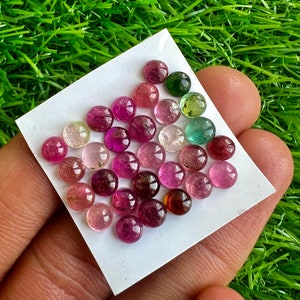 30 Pcs Natural Multi Tourmaline 5 MM Round Cabochon Loose Gemstone Lot. Multi Tourmaline 5MM Round Cabochons For Jewellery Making #ST
