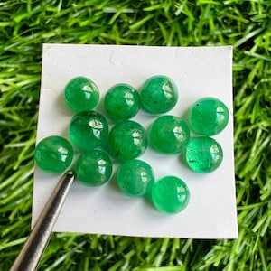 Natural Emerald 5mm Round Cabochons 12Pcs Lot. Zambian Emerald Gemstone Cabochons. Emerald Round Cabochons Lot. Green Emerald Round. #35