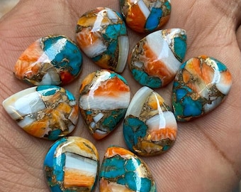 10 Oyster Copper Turquoise Pear Cabochons: Loose Gemstones (10x14mm)