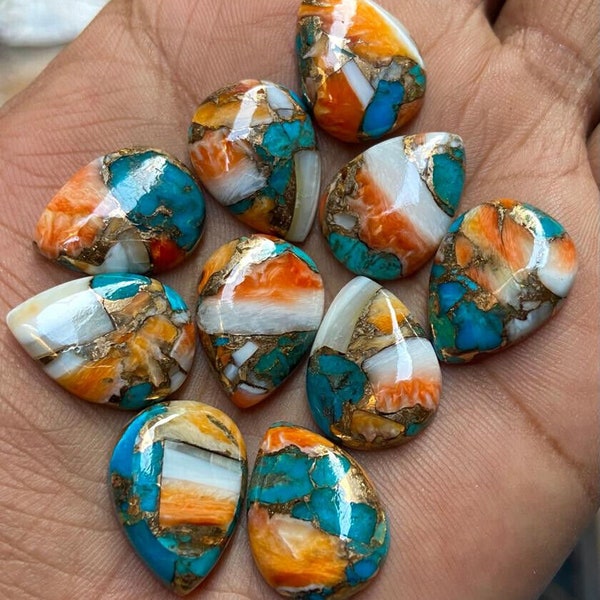 10 cabochons van oesterkoper turkoois: losse edelstenen (10 x 14 mm)