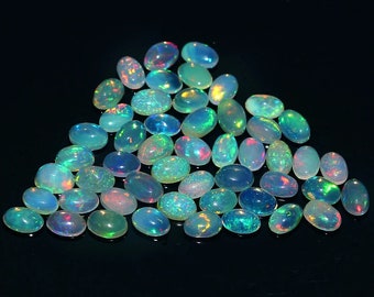 Cabujones de ópalo etíope natural: piedras preciosas sueltas ovaladas de 4 x 6 mm, 30 unidades