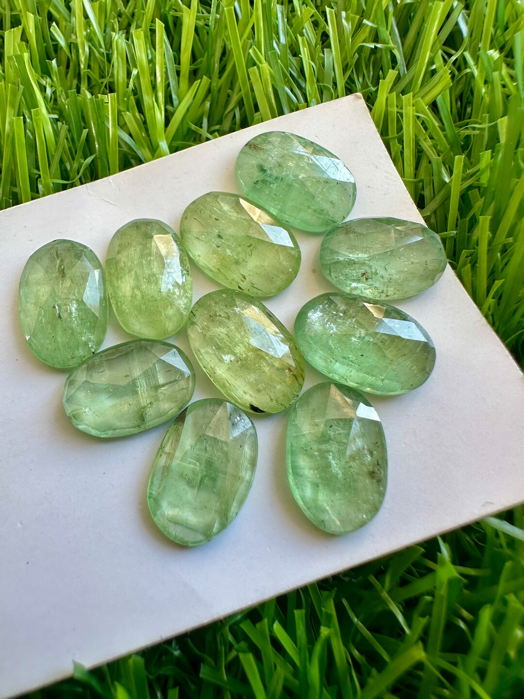 Mint Green Kyanite Rosecut Freeform Shape, Pack of 10 Pieces, Faceted Slices Flat Back, Jewelry