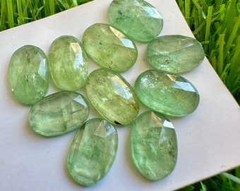 Mint Green Kyanite Rose Cut Gemstones: Oval Faceted Slices, 8x12mm (10 Pcs)