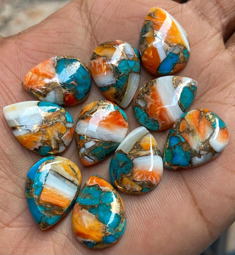 5Pcs Natural Oyster Copper Turquoise Pear Shape Cabochon lot - Oyster Turquoise Cabochon - Loose Oyster Turquoise Gemstone 10x14mm cabochon