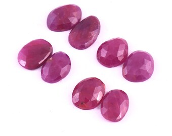 Lote de 8 cabujones rojos facetados de rubí natural con corte rosa