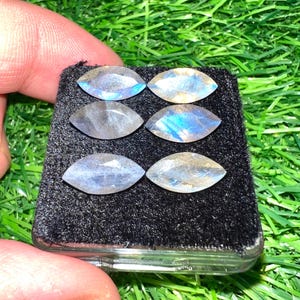 Lote de piedras de labradorita natural de talla marquesa de 6 x 12 mm: piedra preciosa suelta de labradorita de fuego azul facetada de alta calidad para la fabricación de joyas.