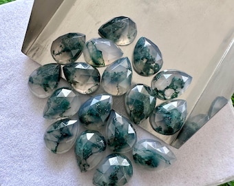 Pear Moss Agate Cabochon: 10x14mm Faceted Rose Cut Gemstone